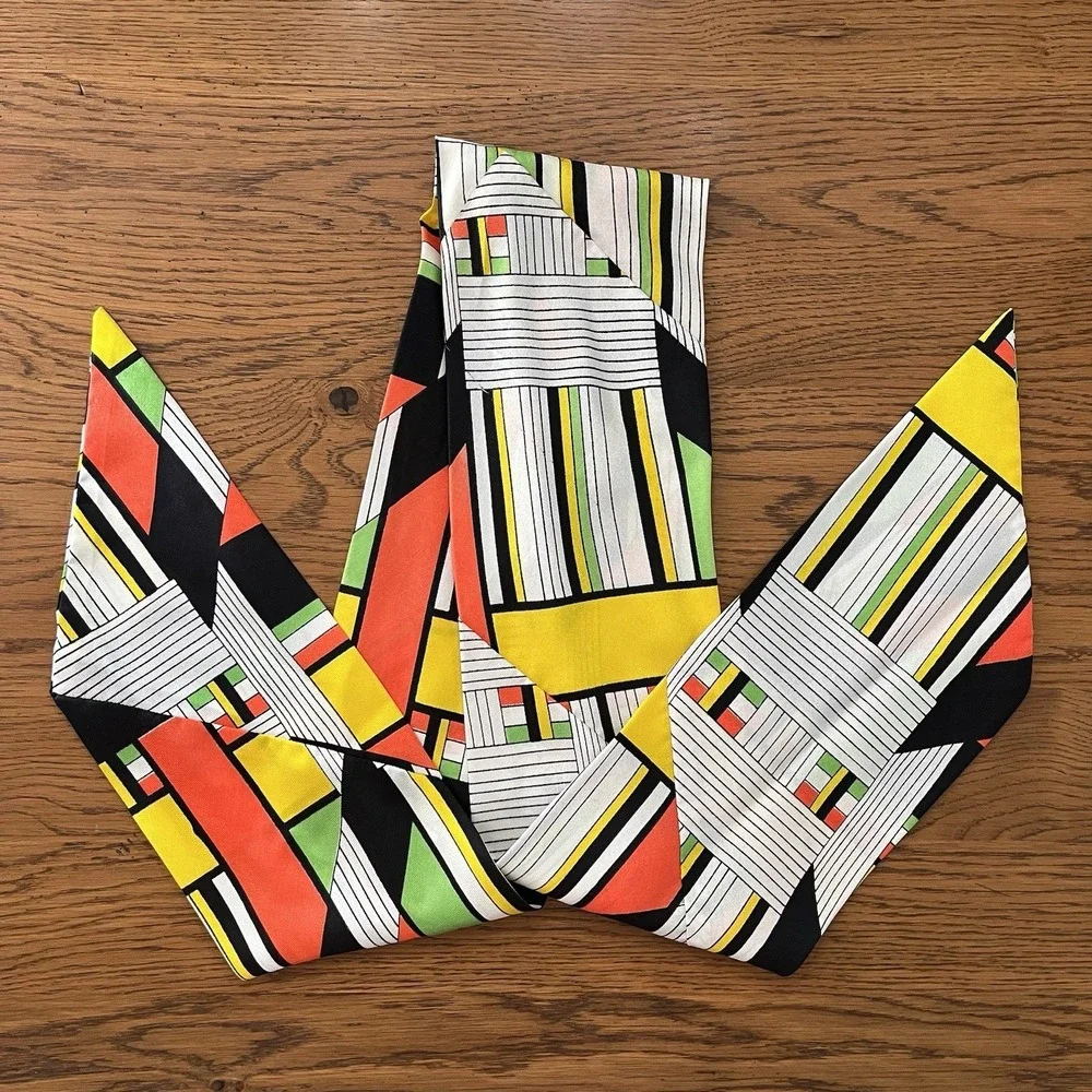 VTG 70s 80s Geometric Scarf Bold Color Block Print Head Neck Wrap Retro Mod